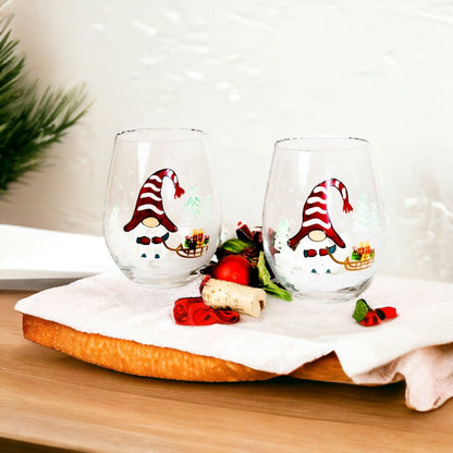 Painted Christmas Gnome Stemless Glasses