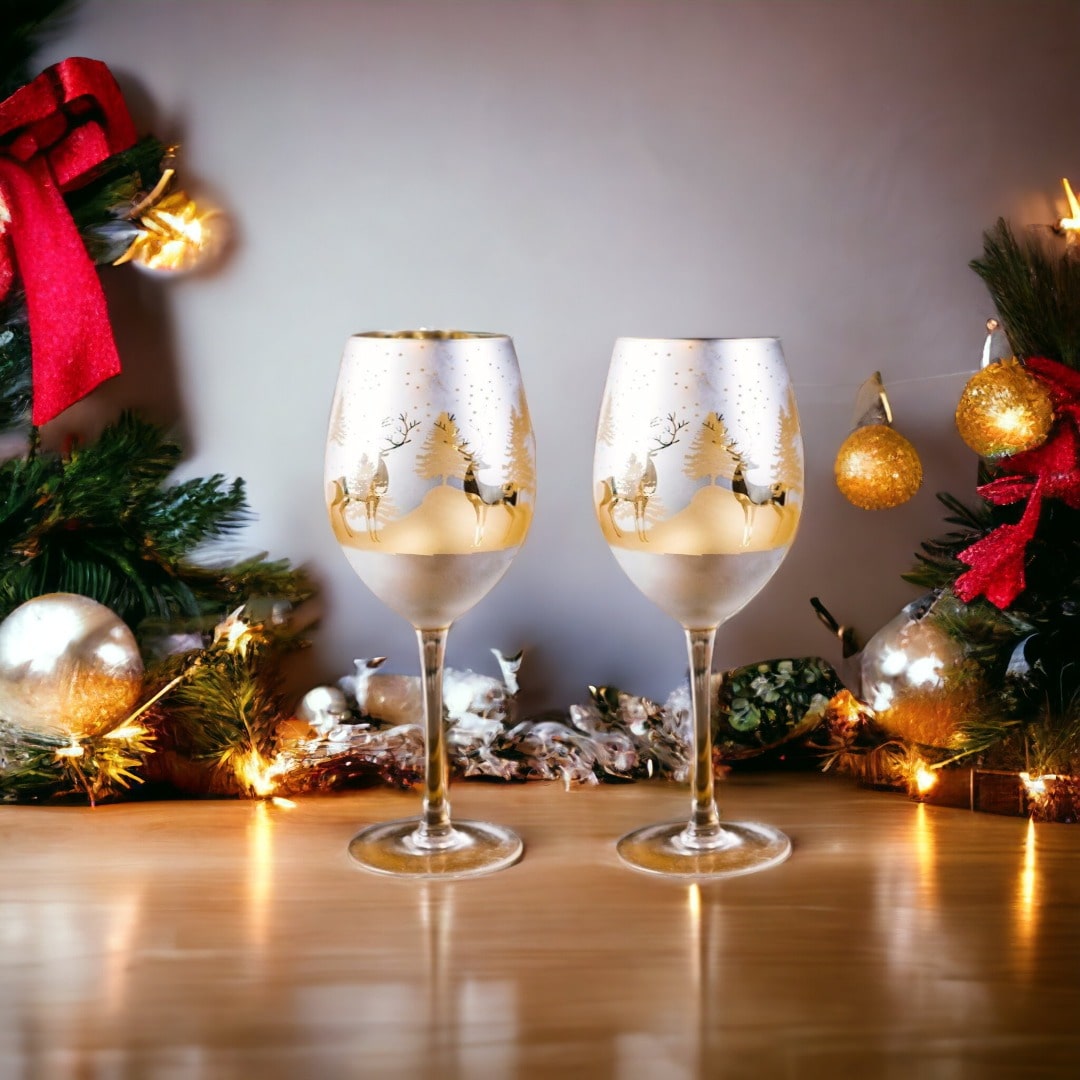 Gold Silver Deer Wine Glasses