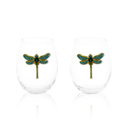 Jeweled Dragon Fly Wine Glass