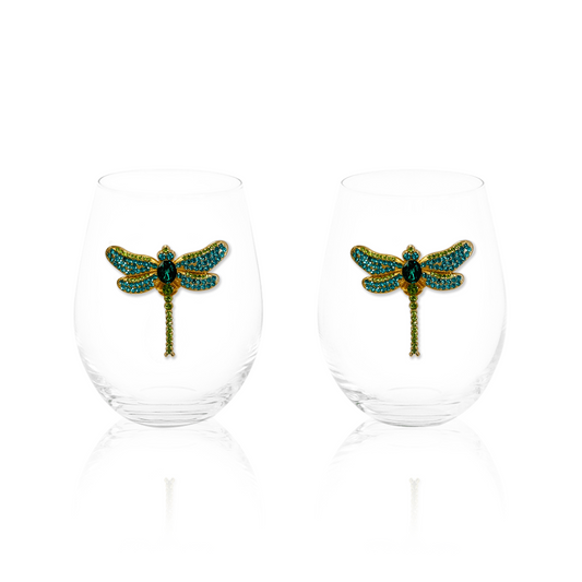 Jeweled Dragon Fly Wine Glass