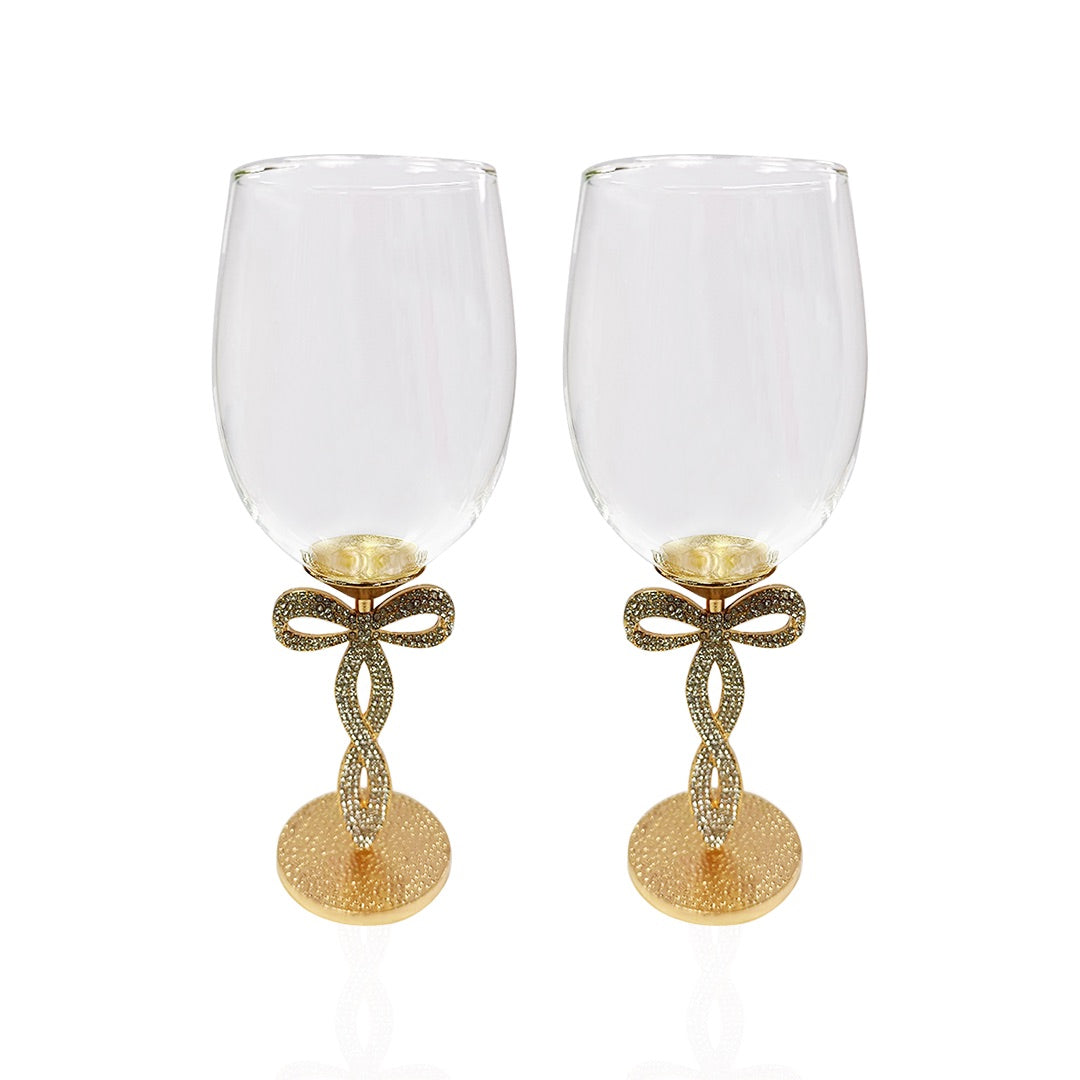 3D Jeweled Bowtie Wine Glasses