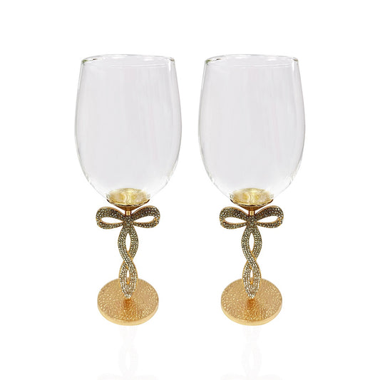 3D Jeweled Bowtie Wine Glasses