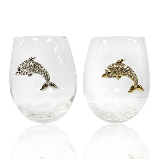 Jeweled Dolphin Stemless Glass