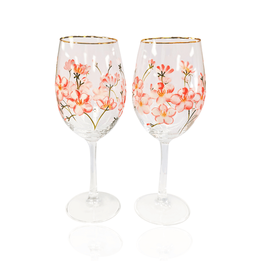 Painted Cherry Blossom Wine Glass