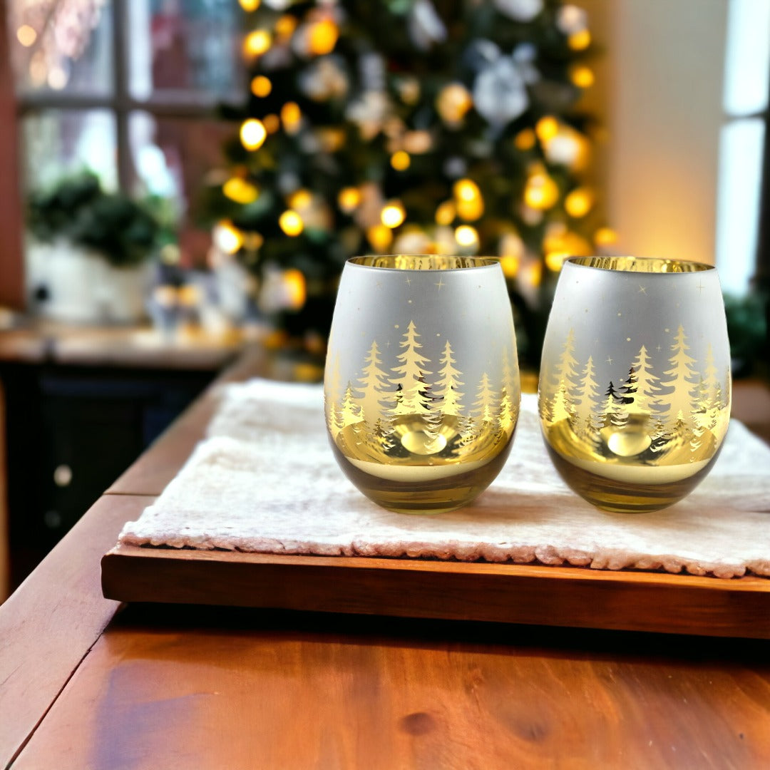 Gold Pine Tree Stemless Glasses