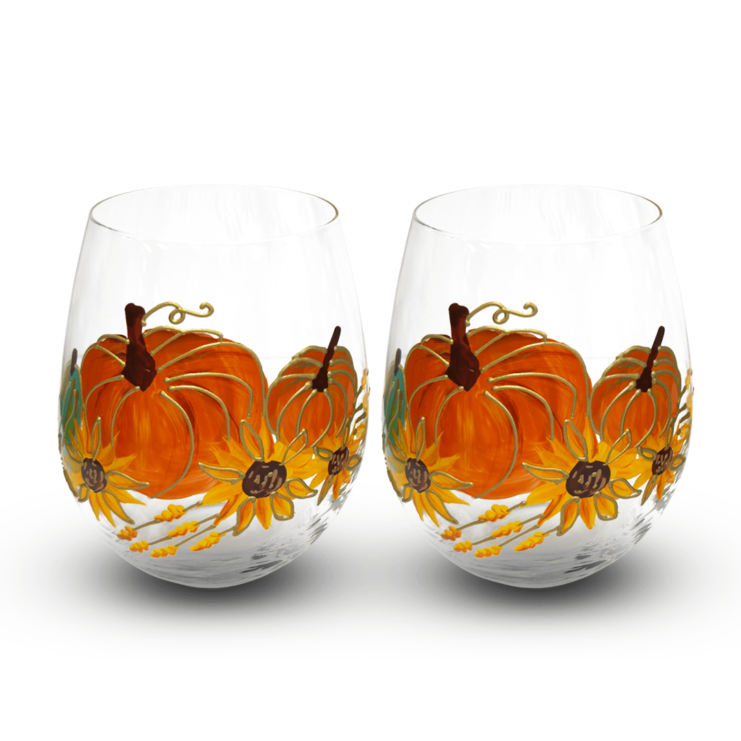 Painted Pumpkin Stemless Glass