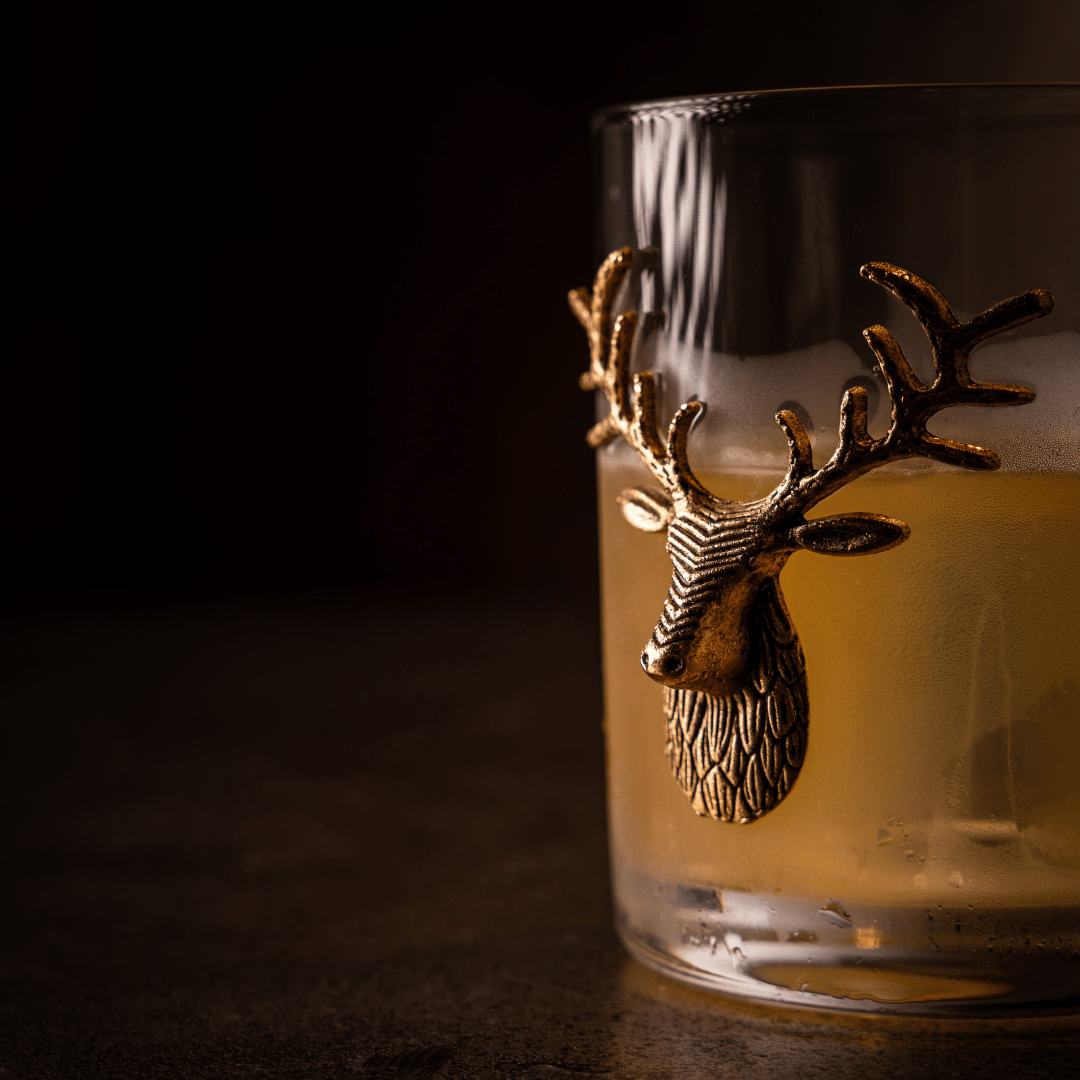 Gold Stag Deer Decanter & Whiskey Glass Set