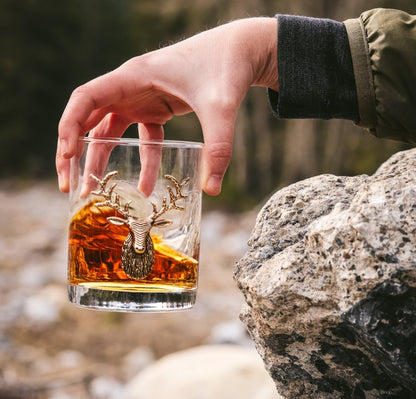 Gold Stag Deer Decanter & Whiskey Glass Set