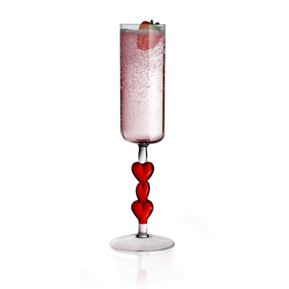 3D Red Heart Champagne Flute Glasses