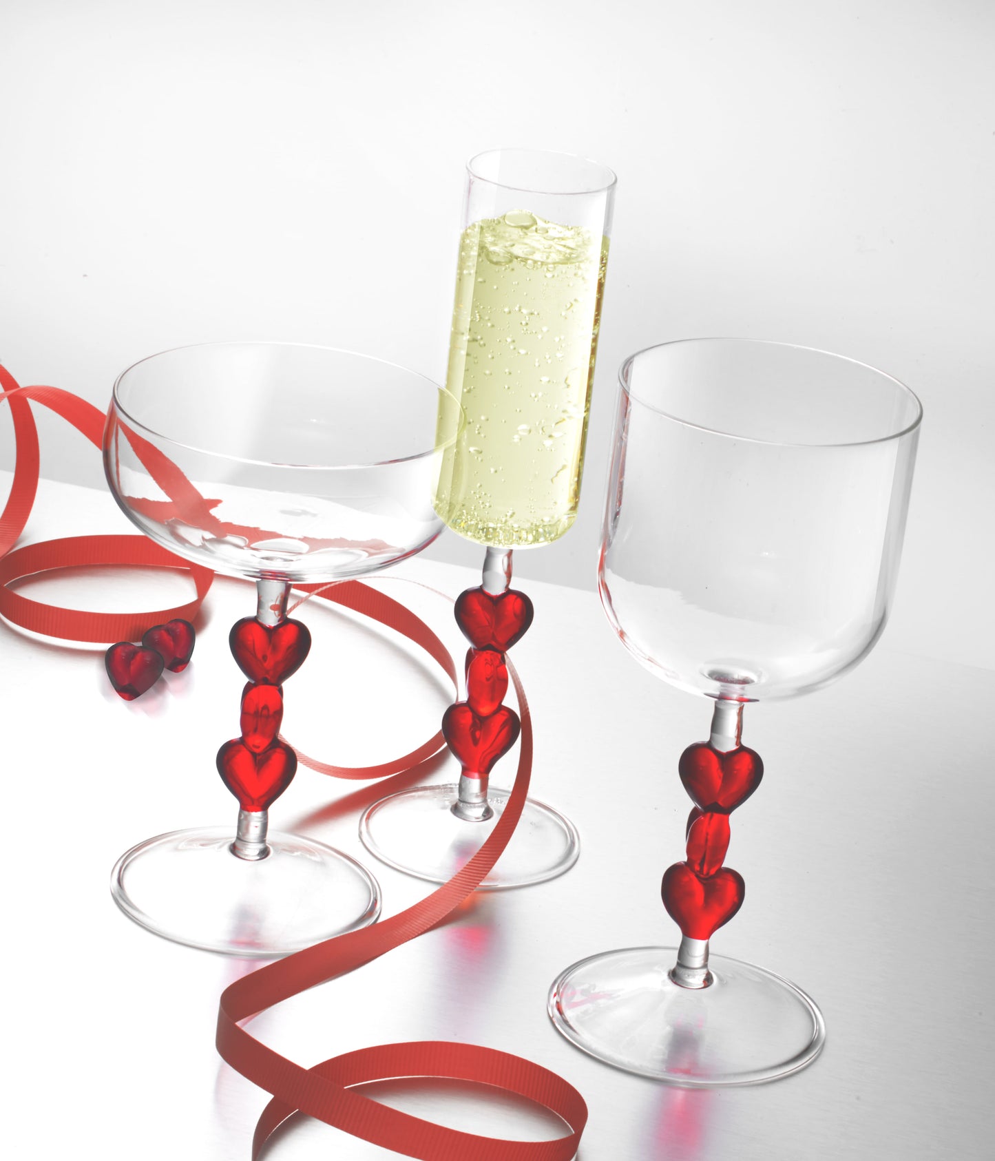 3D Red Heart Wine Glasses