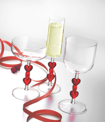 3D Red Heart Champagne Flute Glasses