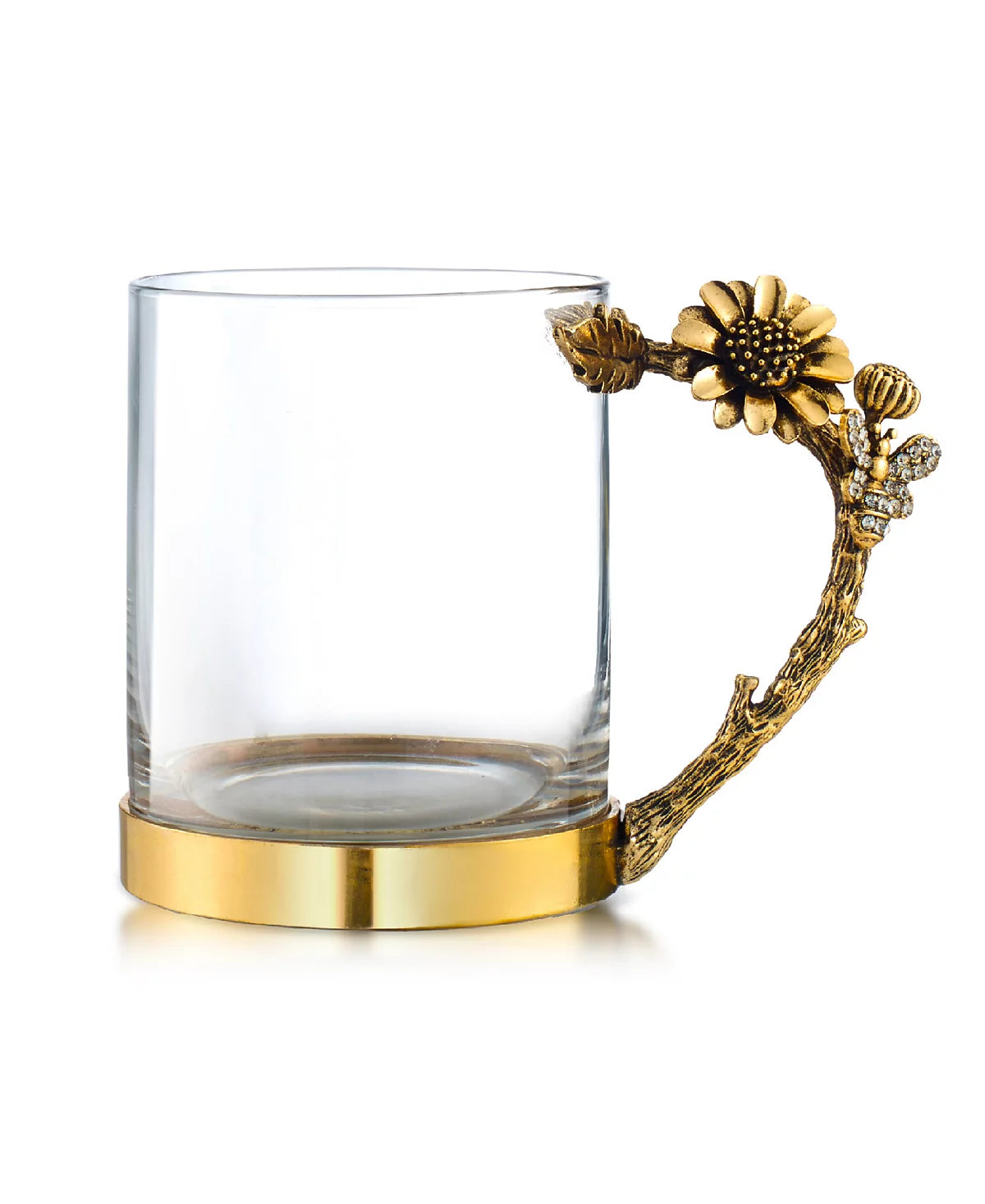 3D Jeweled Gold Sunflower & Bee Handle Mugs