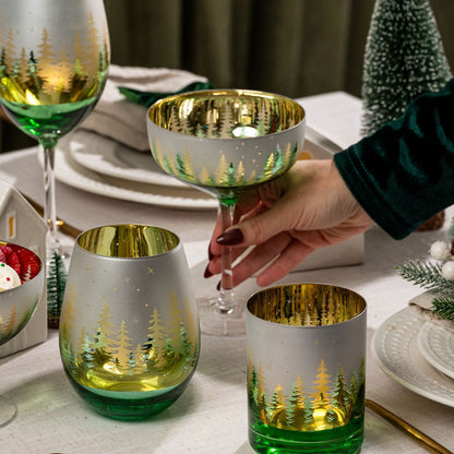 Green Pine Tree Coupe Glasses