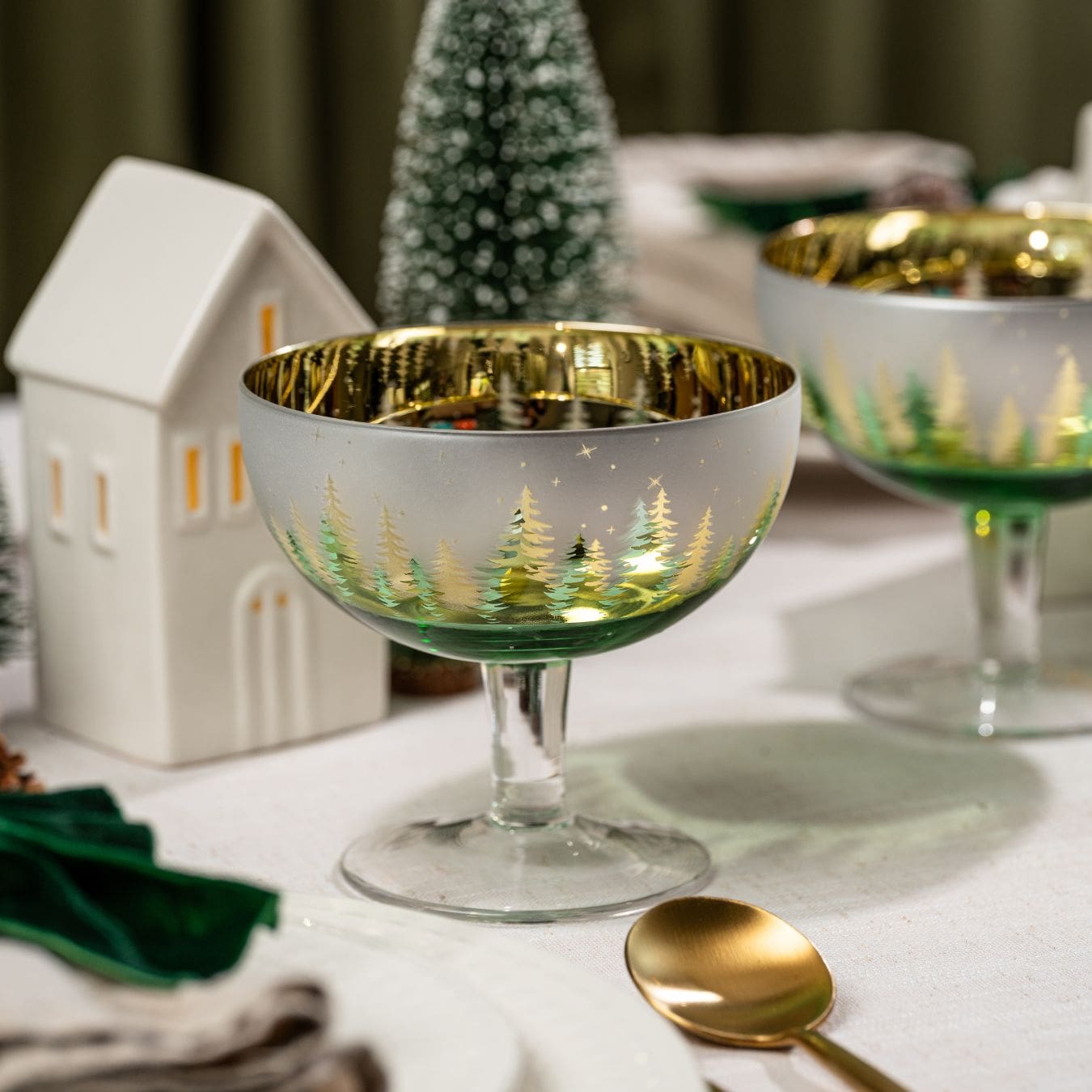 Green Pine Tree Dessert Bowls