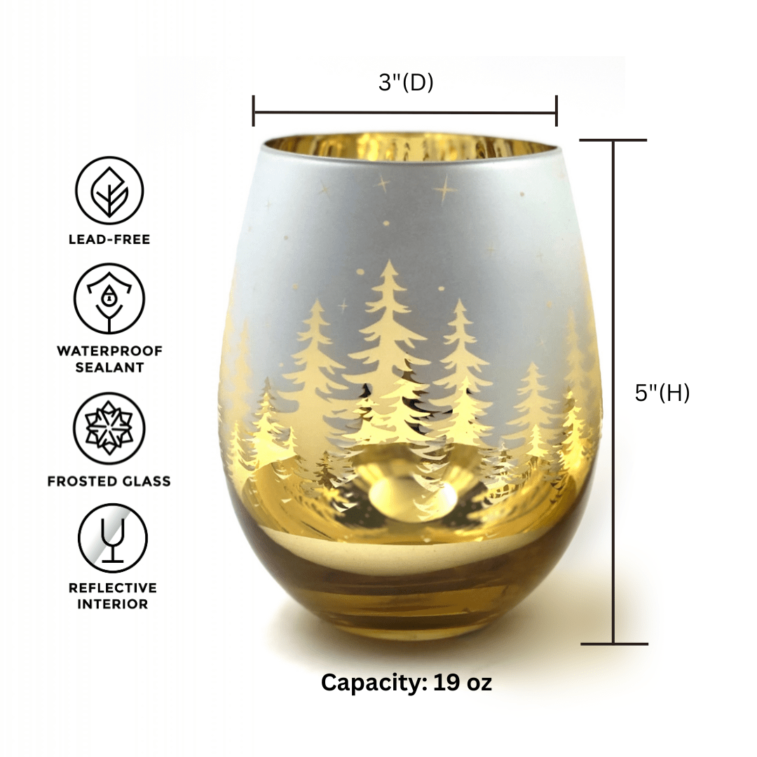 Gold Christmas Stemless Wine Glasses  Christmas Glasses – Jersey Art Glass