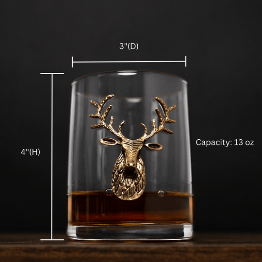 Gold Stag Deer Decanter & Whiskey Glass Set