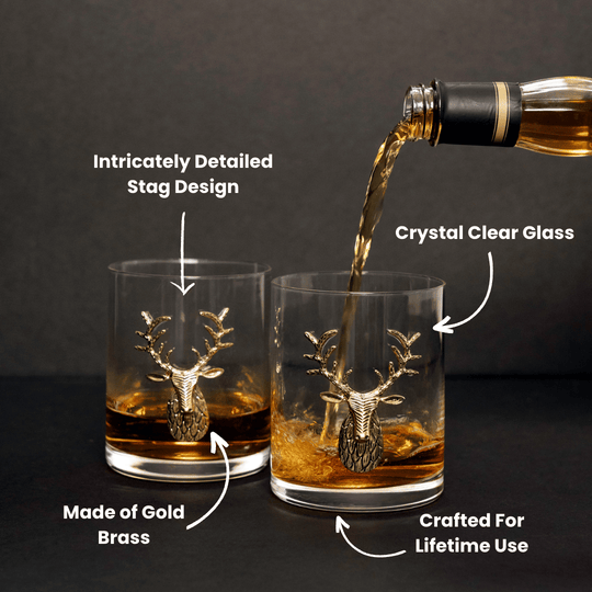 Gold Stag Deer Decanter & Whiskey Glass Set