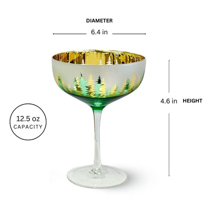 Green Pine Tree Coupe Glasses