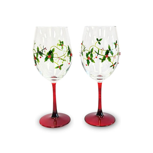 Christmas Holly Wine Glasses