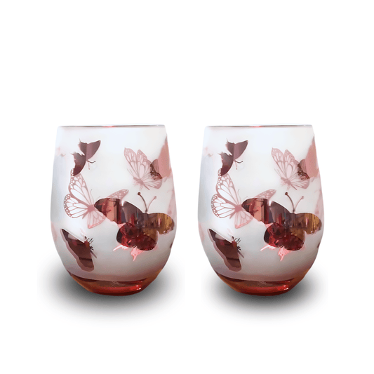 Pink Butterfly Stemless Glasses