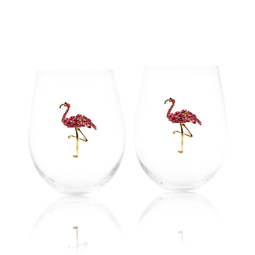 Jeweled Flamingo Wine Glass