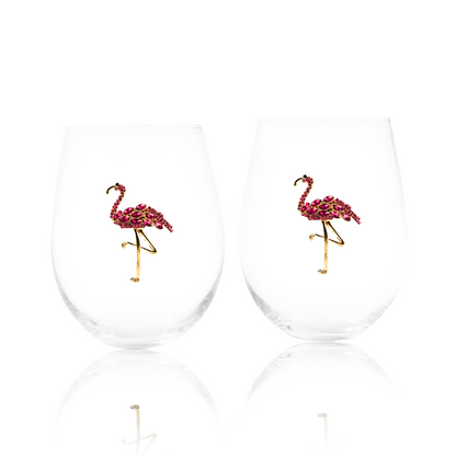 Jeweled Flamingo Wine Glass
