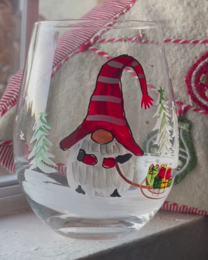 Painted Christmas Gnome Stemless Glasses