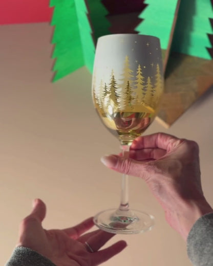 Gold Pine Tree Wine Glasses