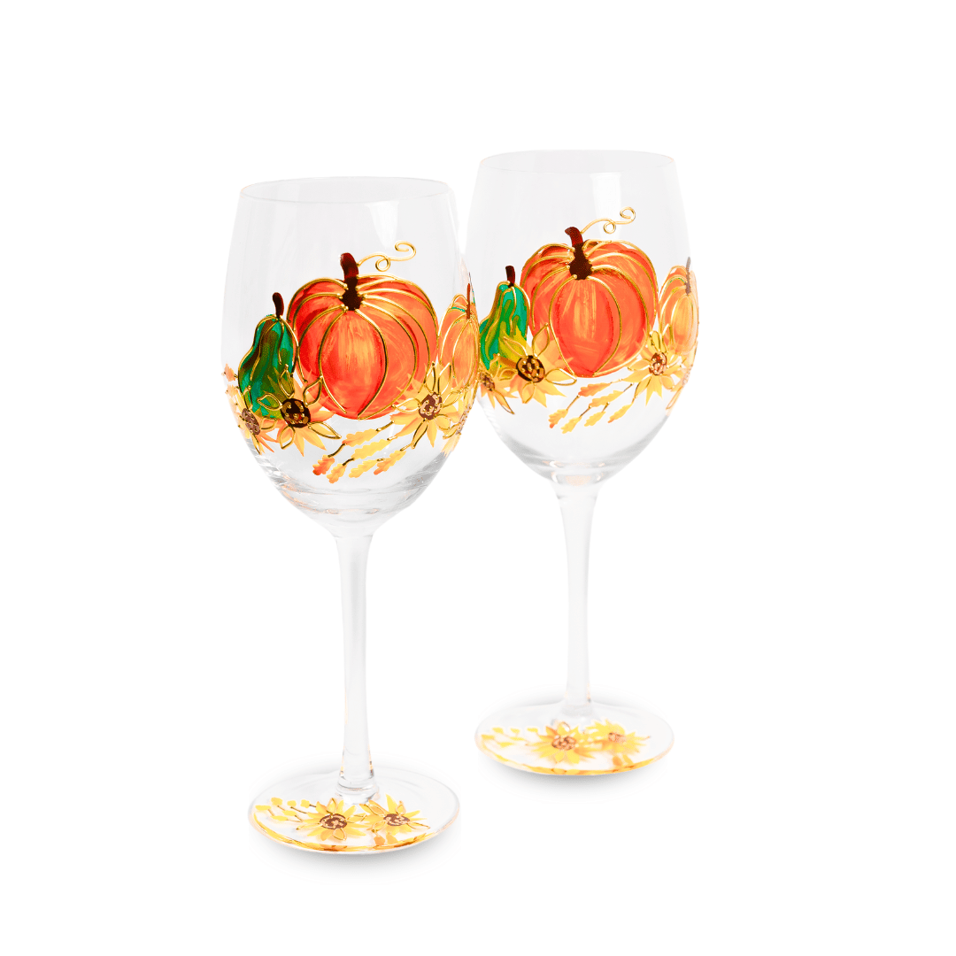 Pumpkin Wine Glasses (Set of 2) | Pumpkin Decorations for Table | Fall Wedding Decor | Fall Centerpiece | Pumpkin Wine Glass