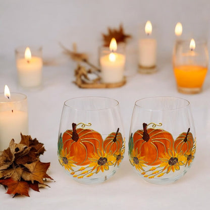 Painted Pumpkin Stemless Glass