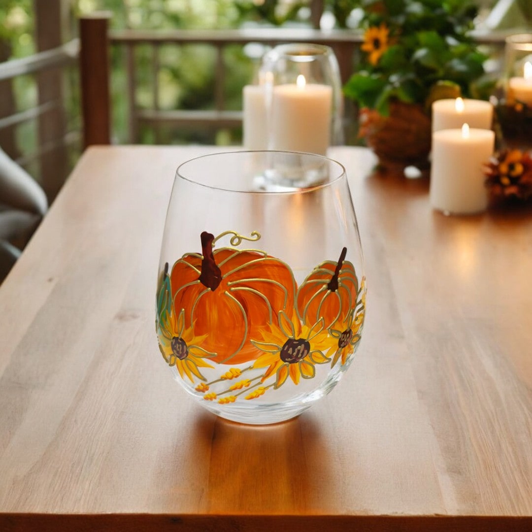 Painted Pumpkin Stemless Glass