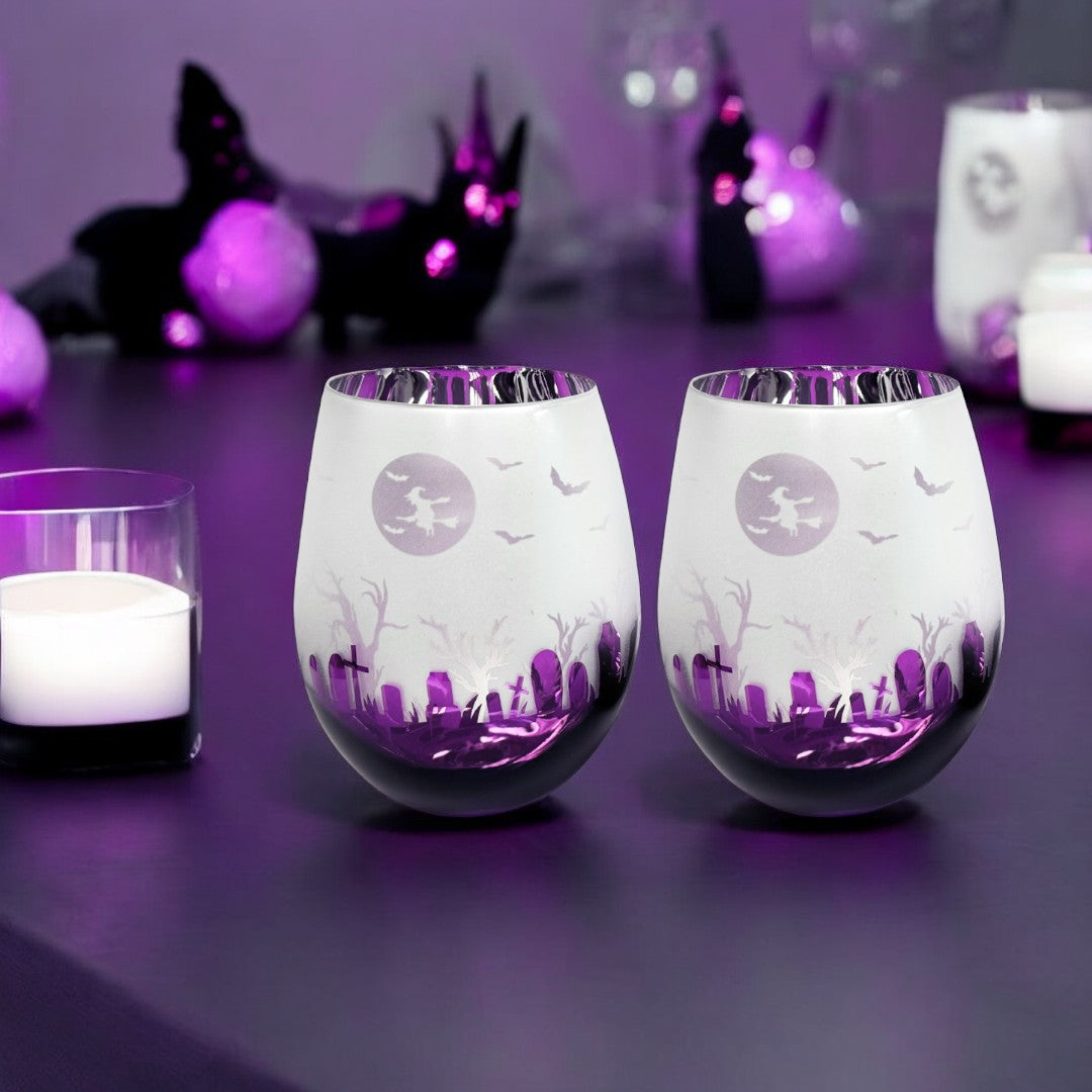 Purple Halloween Stemless Glasses