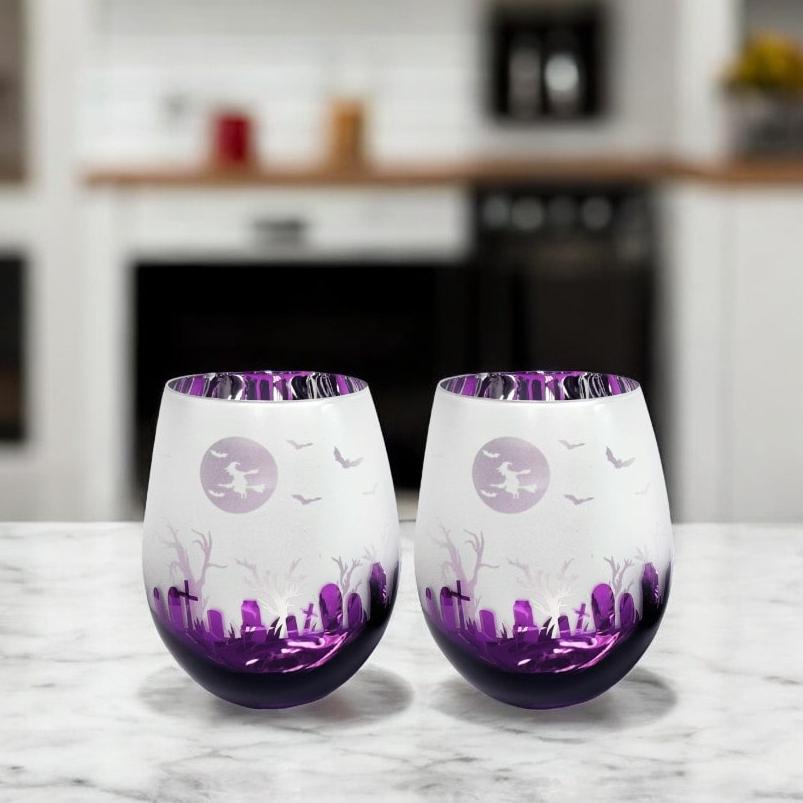 Purple Halloween Stemless Glasses