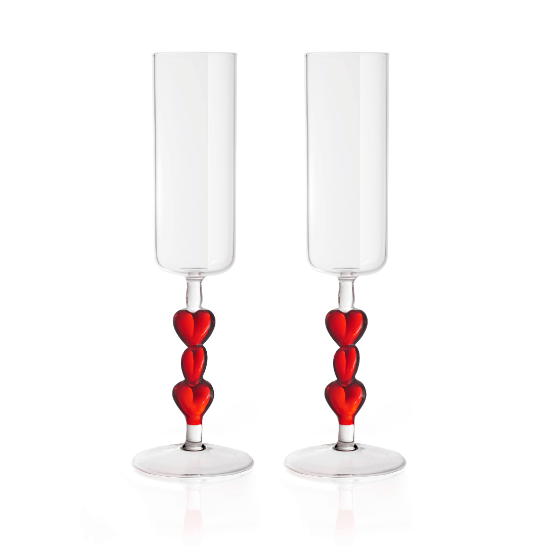 3D Red Heart Champagne Flute Glasses