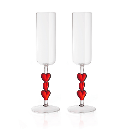 3D Red Heart Champagne Flute Glasses