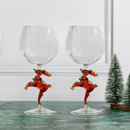 3D Stemmed Reindeer Wine Glasses