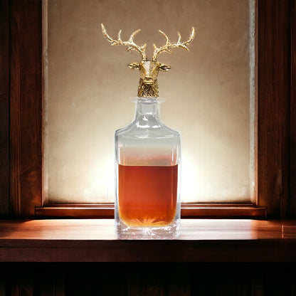 Gold Stag Deer Decanter & Whiskey Glass Bundle