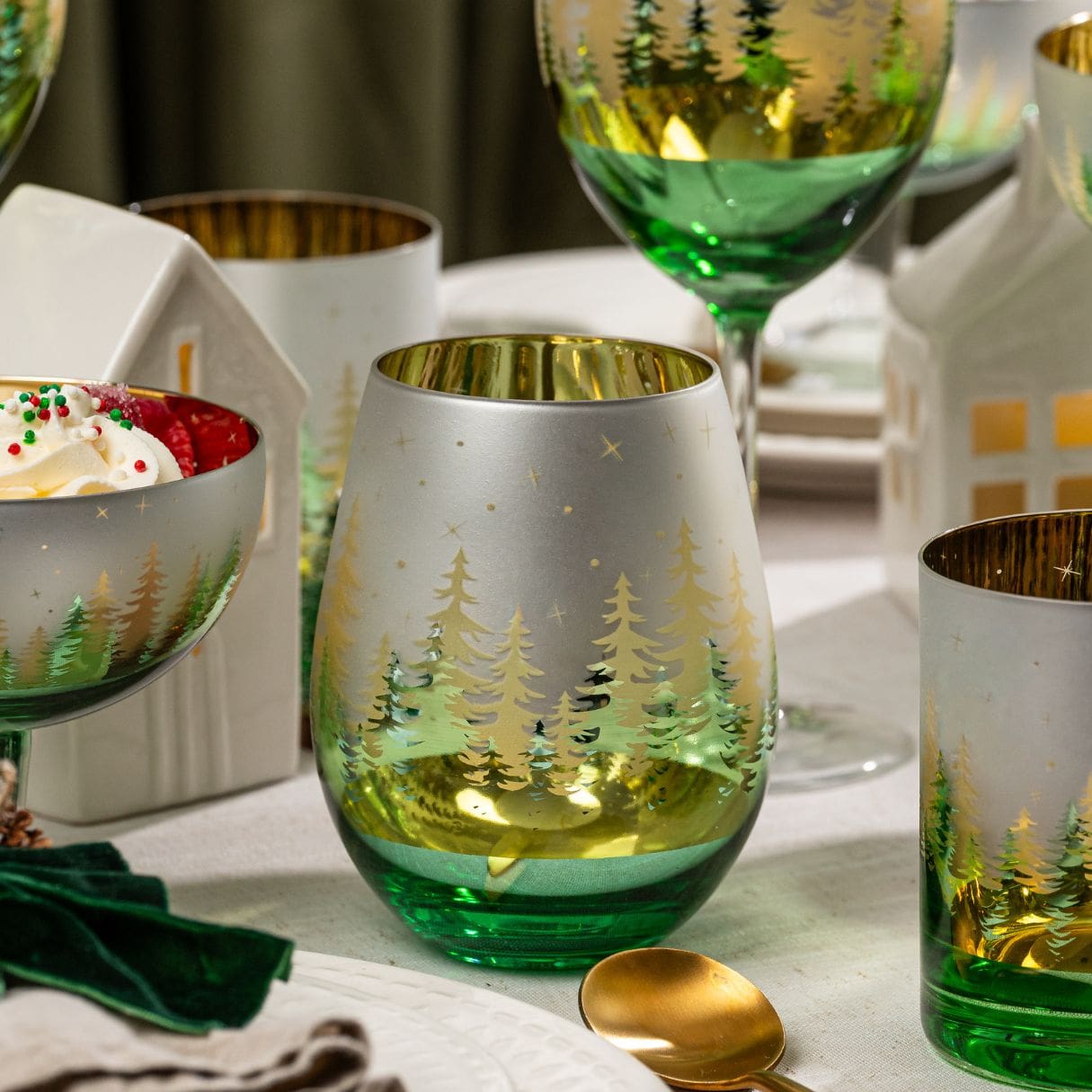 Green Pine Tree Stemless Glasses