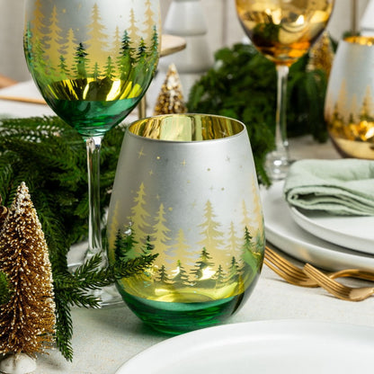 Green Pine Tree Stemless Glasses