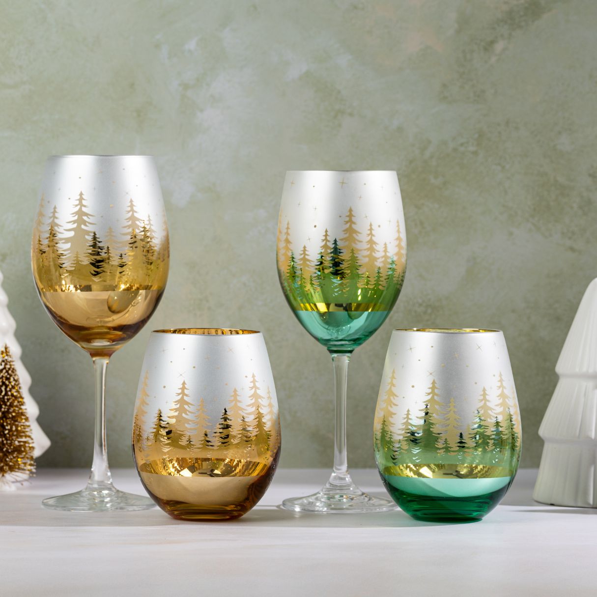 Green Pine Tree Stemless Glasses