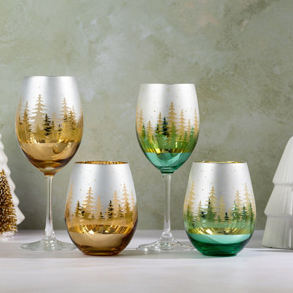 Green Pine Tree Stemless Glasses