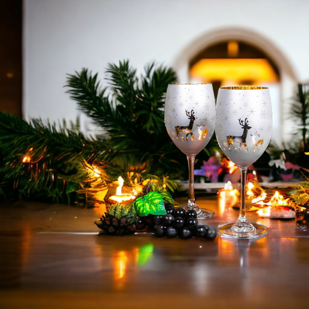 Silver and Gold Snowflakes White Wine Glass