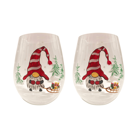 Painted Christmas Gnome Stemless Glasses