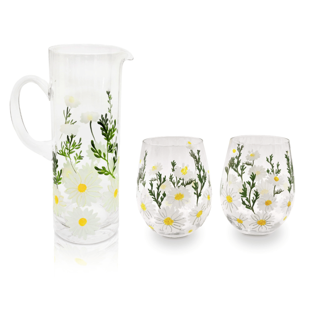 Daisy Pitcher & Stemless Glass Bundle