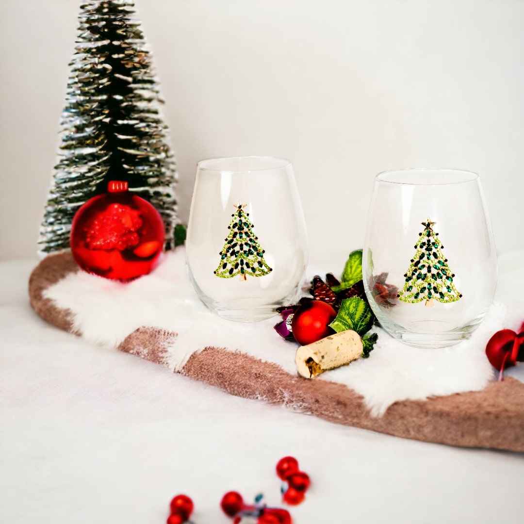 Bedazzled Christmas Tree Stemless Glass – Jersey Art Glass
