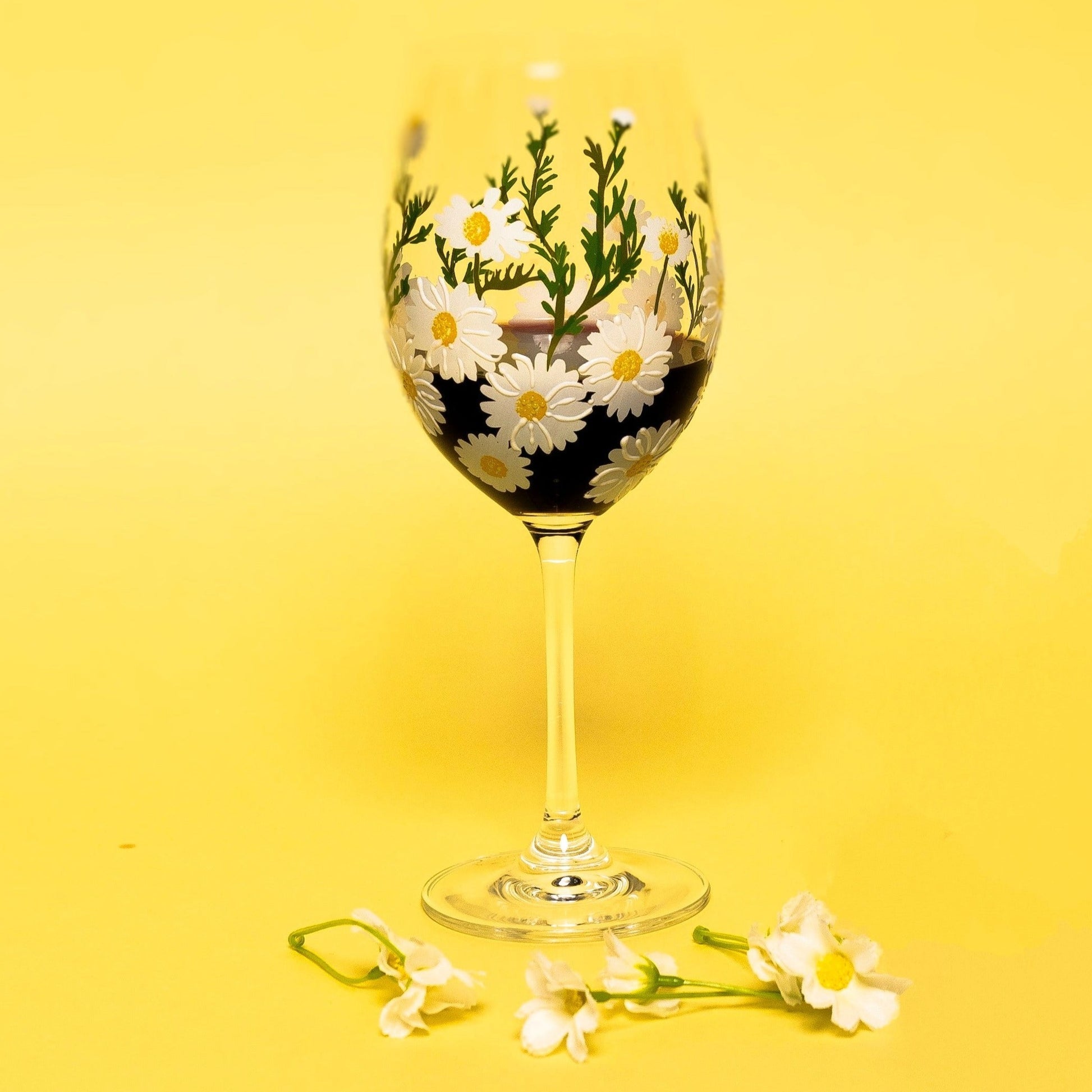 Stemless Wine. Spring Wine Glass. Hand Painted Wildflowers