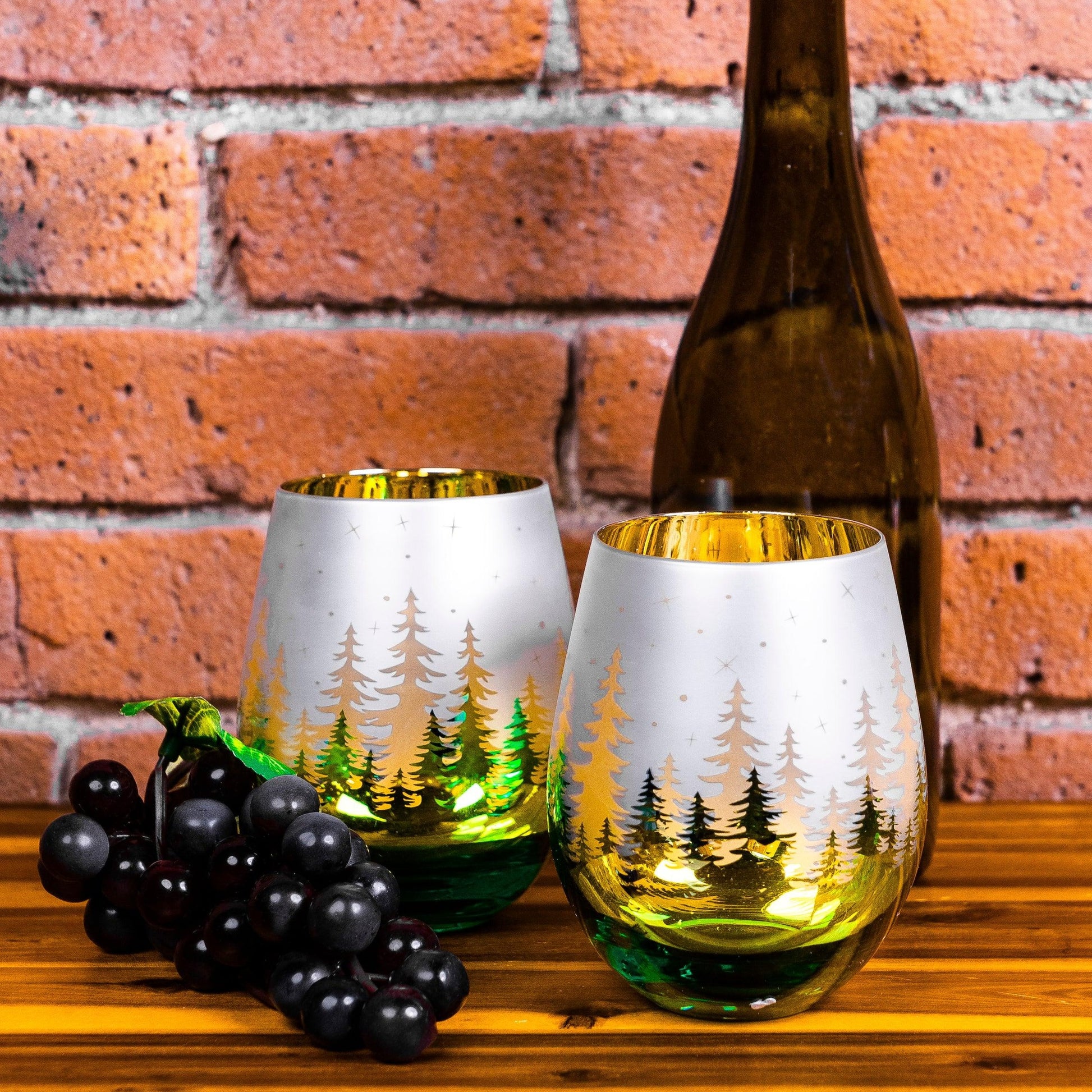 Vermont Pine Tree Etched Stemless Wine Glass - 15 oz