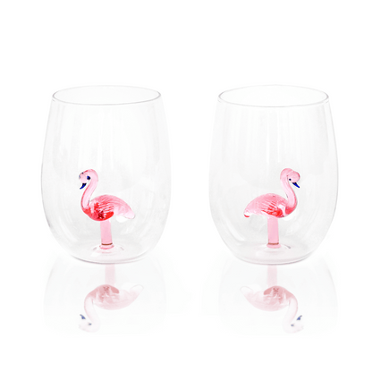 Figural Flamingo Wine Glass + Figural Flamingo Stemless Wine Glass Bundle