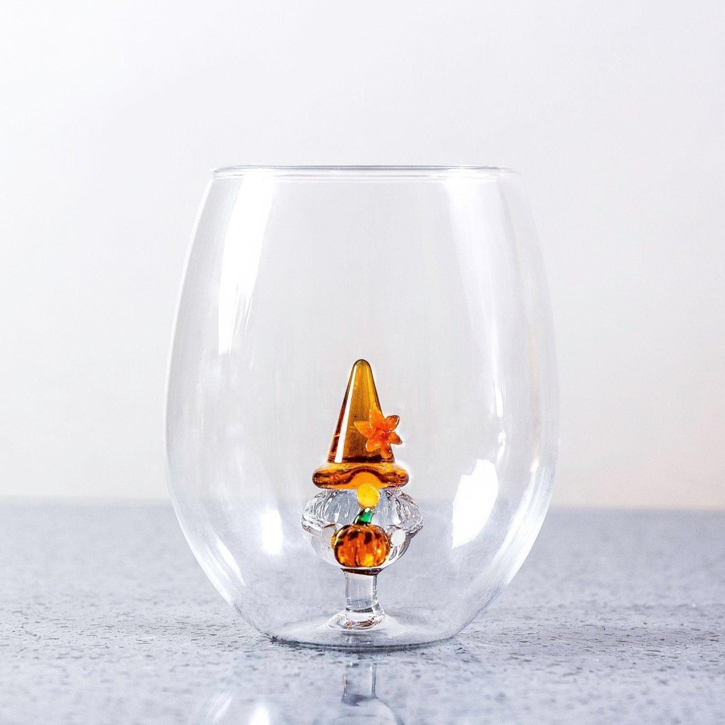 Figural Gnome Heart Stemless Wine Glass