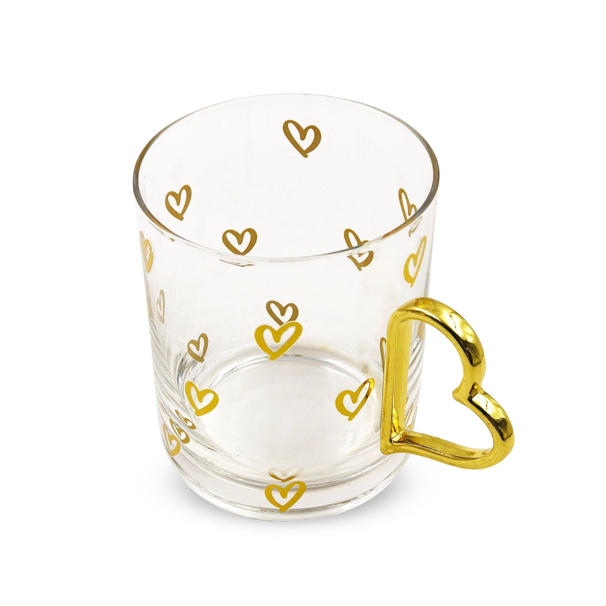 Gold Heart Glass Coffee Mugs, Glass Coffee Cups
